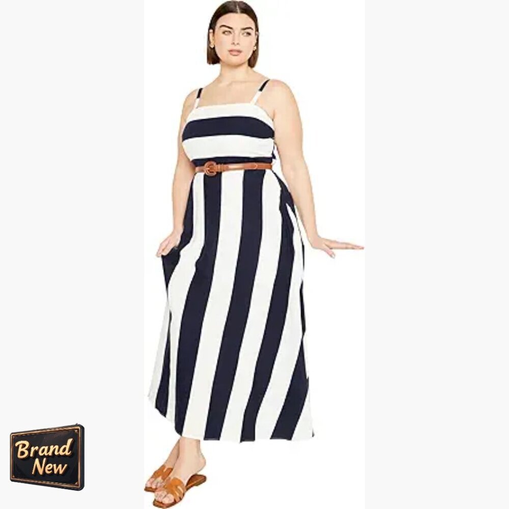 Plus Size Maxi Dress With Adjustable Straps And Pockets